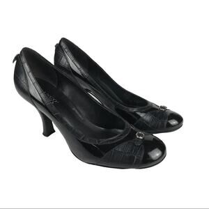 Franco Sarto Sandals Pumps Leather Black and Dark Blue Womens Size 8M